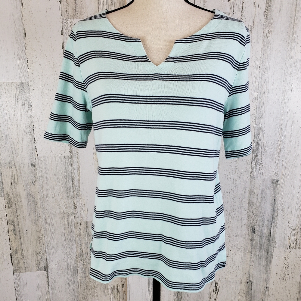 Talbots Striped Notch Tee Short Sleeve Tee Size Large